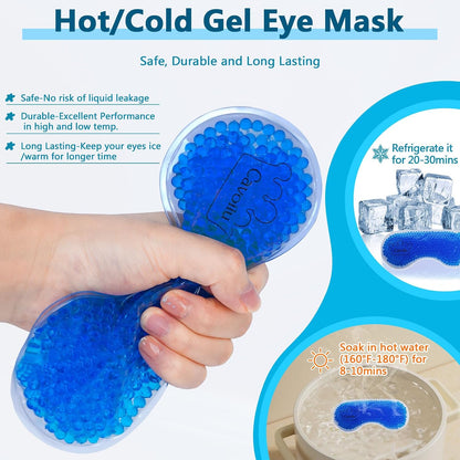 Silk Sleep Mask with Cooling Gel Eye Mask, Warm and Cold Compress, Heated Eye Mask for Tired Eyes, Stain Eye Cover Sleeping Mask for Travel, Home, Office, Yoga, Total Blackout (Black)