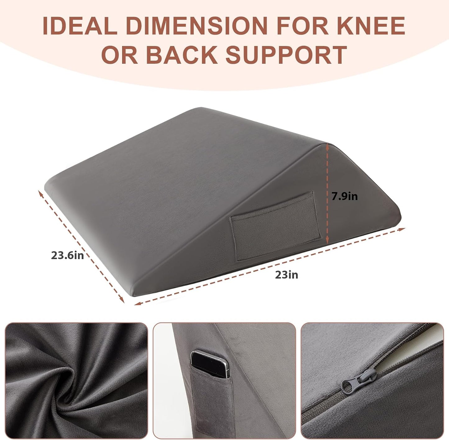 Bedluxe Knee Pillow for Back Sleeping, Leg Pillow Knee Wedge Pillow, Memory Foam Wedge Pillows for Legs Post Surgery, Triangle Pillow for Knee Support, Leg Elevation, Knees Hip Back Pain Relief, White