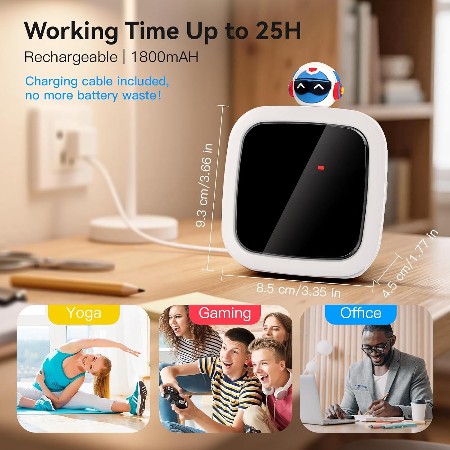 Yunbaoit Digital Visual Timer for Kids, 99-Minute Countdown, Rechargeable | 19 Music Alarm, Pause Function, 9 Optional DIY Color Planet Display, Robot Doll, for Study, Homeschool, Kitchen
