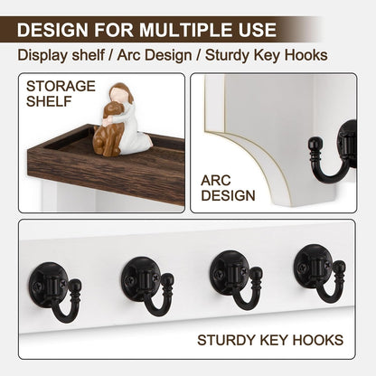 Key and Mail Holder Wall Mount, Mail Organizer with 5 Key Hooks | Key Holder with Shelf, Key Holder for Coat, Dog Leash, Home Decor Rack, Entry Way Organizer