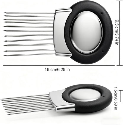Onion Holder for Slicing, Onion Cutter with Stainless Steel soap Tomato Potato Slicer, Meat Tenderizer Tool, Convenient Grip Food Slicer Assistant, Food Slice Guide for Vegetable Fruit