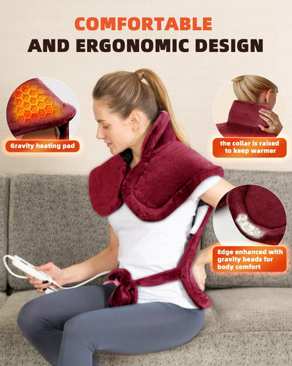 Graphene-Infused Heating Pad for Neck Shoulder and Back,Large Heating Pad for Women Men Dad, Weighted Electric Neck Shoulders Heat Pad for Pain Relief, ETL Certified