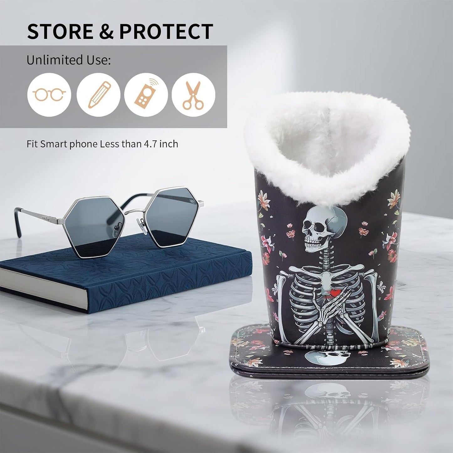 Plush Lined Eyeglasses Holder, Cute Magnetic PU Leather Glasses Stand Case for Women Men Kids
