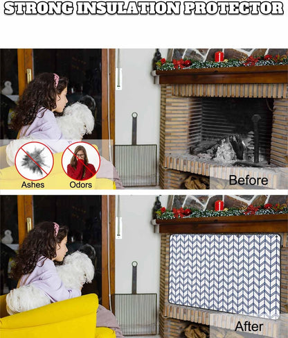 Magnetic Fireplace Cover Blue Geometric Waves Fireplace Screen Decorative Abstract Stripes Insulation Fireplaces Blocker Blanket Save Energy Fireplaces Draft Stopper Covers for Living Room 45x34 Inch