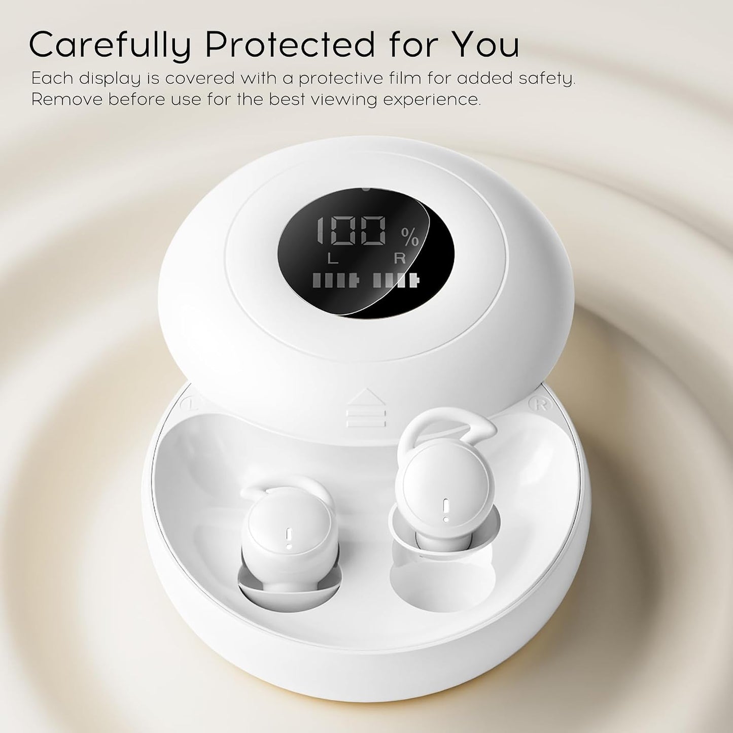 Sleep Earbuds Bluetooth 6.0, Mini Invisible Silicone Sleep Earbuds for Side Sleepers, Noise Blocking Sleeping Headphones, Hidden Earbuds with LED Display for Small Ears, Sleep & Relax（Beige）