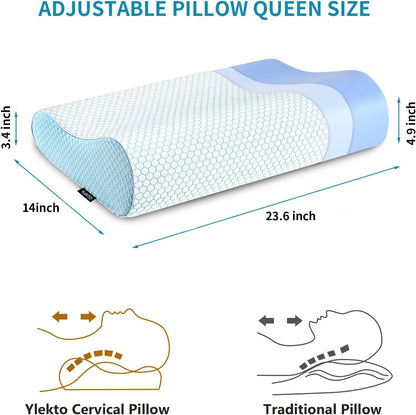 Memory Foam Pillows , Neck Pillow Queen Size Bed for Sleeping , Ergonomic Cervical Support Side Back Stomach Sleeper , Orthopedic Contour and Shoulder Pain