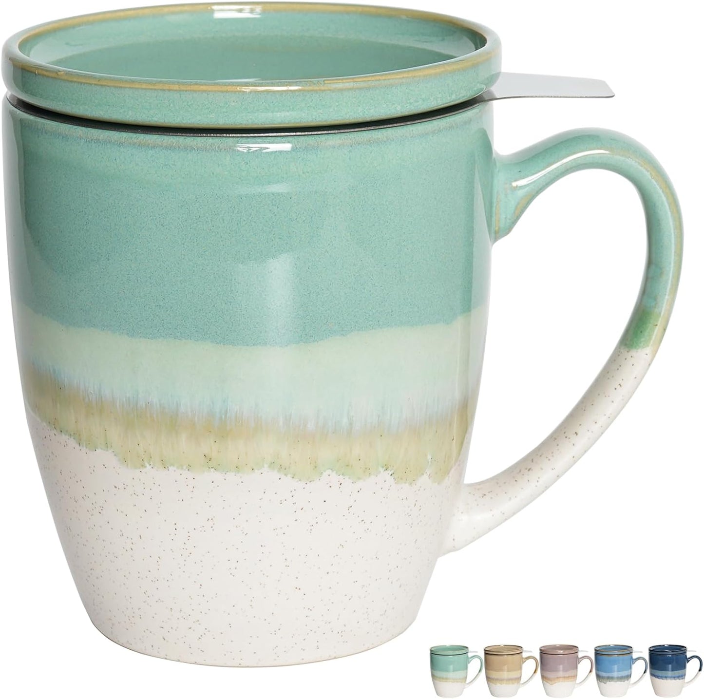 Bosmarlin Ceramic Tea Cup with Infuser and Lid, 16 Oz, 5 Colors to Choose, Dishwasher and Microwave Safe, Reactive Glaze, Steeping Tea Mug with Strainer (Purple)