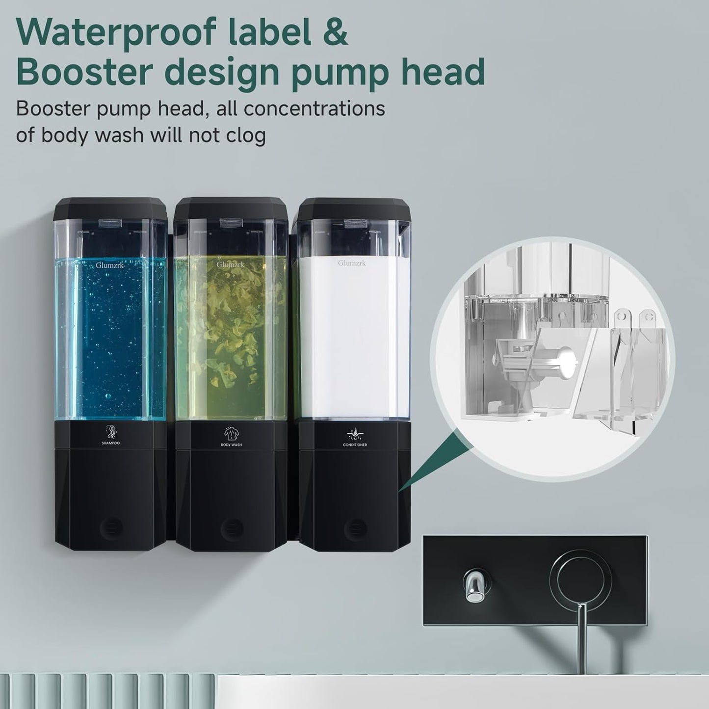 Shampoo and Conditioner Dispenser 3 Chamber No Drill Shampoo Dispenser for Shower Wall Mounted Shower Soap Dispenser 3 * 500ml Refillable Shower Dispenser for Bathroom Hotel(Black 3 Chamber)