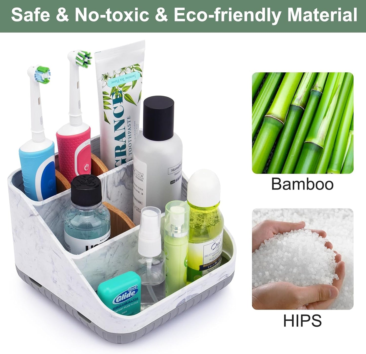 Toothbrush Holders for Bathrooms,6 Slots, Detachable for Easy Clean, White | Electric Toothbrush, with bamboo divider, drainage hole, BPA-free,bathroom,office,kictchen,vanity countertop organizer