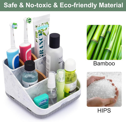 Toothbrush Holders for Bathrooms,6 Slots, Detachable for Easy Clean, White | Electric Toothbrush, with bamboo divider, drainage hole, BPA-free,bathroom,office,kictchen,vanity countertop organizer