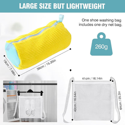 Shoe Washing Machine Bag, Shoe Laundry Bag for Washer and Dryer | 2 Pack Shoe Cleaning Bag for Sneakers & Tennis Shoes, XXL Size, Shoe Protection, Dry Bags, Zipper Hook, Travel & Dorm Storage