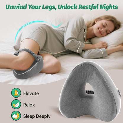 xiaomubiao Memory Foam Knee Pillow for Side Sleepers, Cooling Leg Pillow with Adjustable Strap for Sciatica, Hip & Back Pain Relief, Orthopedic Contour Between Leg Cushion with Washable Cover