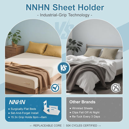 Lock Sheet Holders Keep Sheets Firm & Tight, Heavy Duty Bed Sheet Holder Straps for Corners, No More Loose Sheets or Wrinkles, Strong Grip Universal Sheet Clips, White