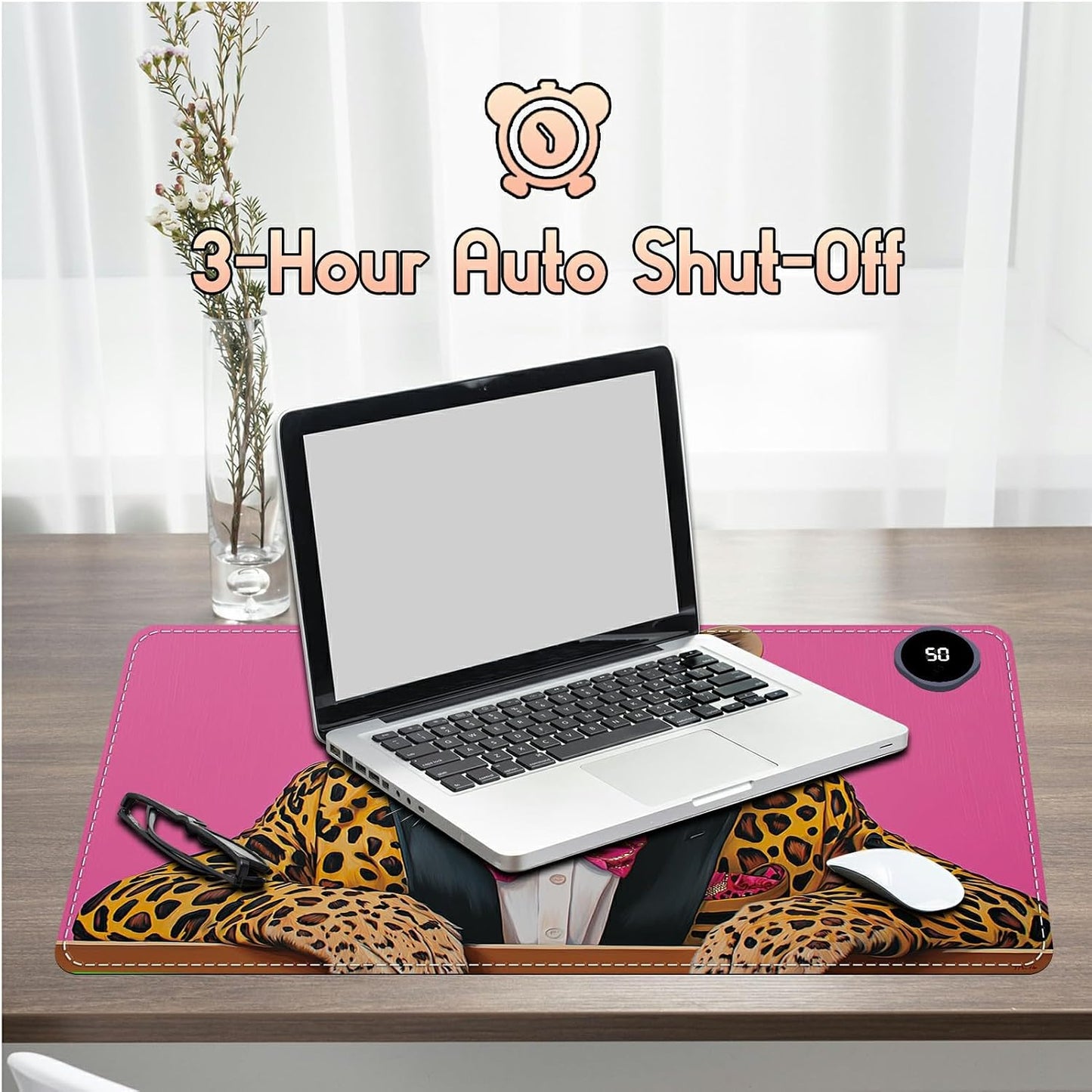 Heated Desk Pad Heated Large Mouse Pad, Electric Quickly Warm Desk Mat with 3 Levels Heating 3 Hours Auto Shut-Off, 31.5" x 13" Warm Gaming Mousepad Hand Foot Warmer, Baby Elephant