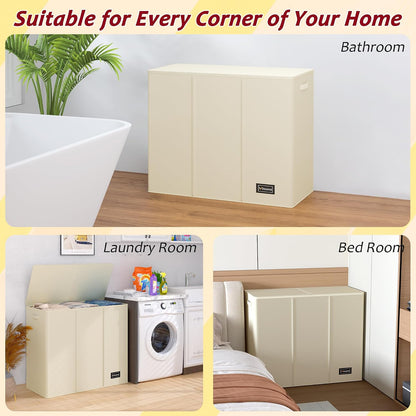 195L Laundry Hamper 3 Section,Large Laundry Hamper with Lid,Dirty Clothes Hamper with 3 Inner Bags,Collapsible Laundry Basket Organizer for Laundry Room,Bedroom,Laundry Sorter Hamper 3 Compartment