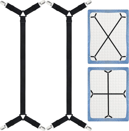 Morcheiong Bed Sheet Fasteners Straps Adjustable Bed Sheet Holder Bands with Sheet Clips for Bedding Stays Bedsheet Tie Downs, Set of 2