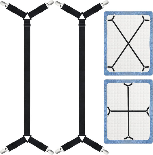 Morcheiong Bed Sheet Fasteners Straps Adjustable Bed Sheet Holder Bands with Sheet Clips for Bedding Stays Bedsheet Tie Downs, Set of 2