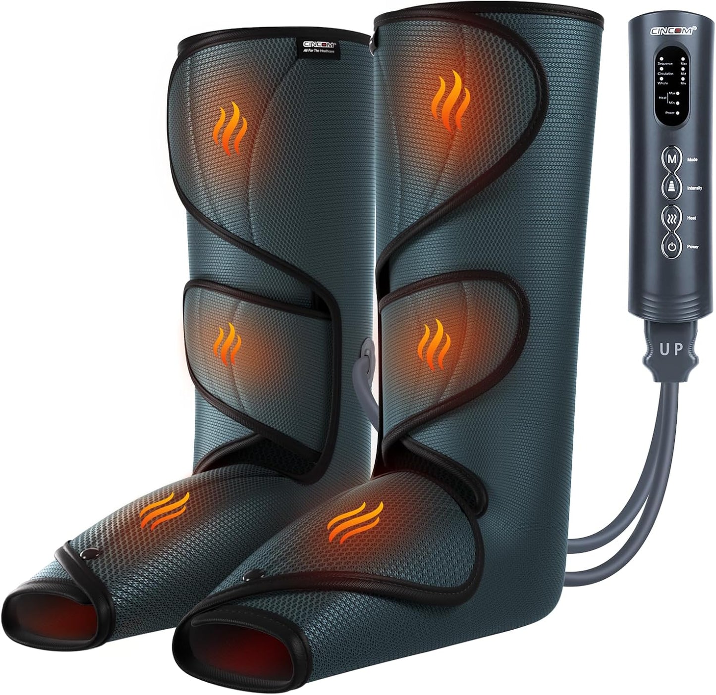 CINCOM Leg Massager with Heat and Air Compression FSA - HSA | Calf Foot Leg Massager for Circulation with 2 Heat 3 Modes 3 Intensities Adjustable Leg Wraps Gifts (with 2 Extensions)
