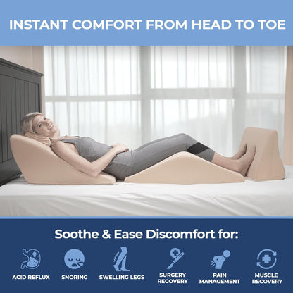 Contour BackMax - Foam Bed Wedge Sleep Support System + Neck Pillow - 4-Piece Full Body Support - Optimal Angle for Better Posture - Leg & Knee Elevation - 9-in-1 Adjustable Design - 20” Standard