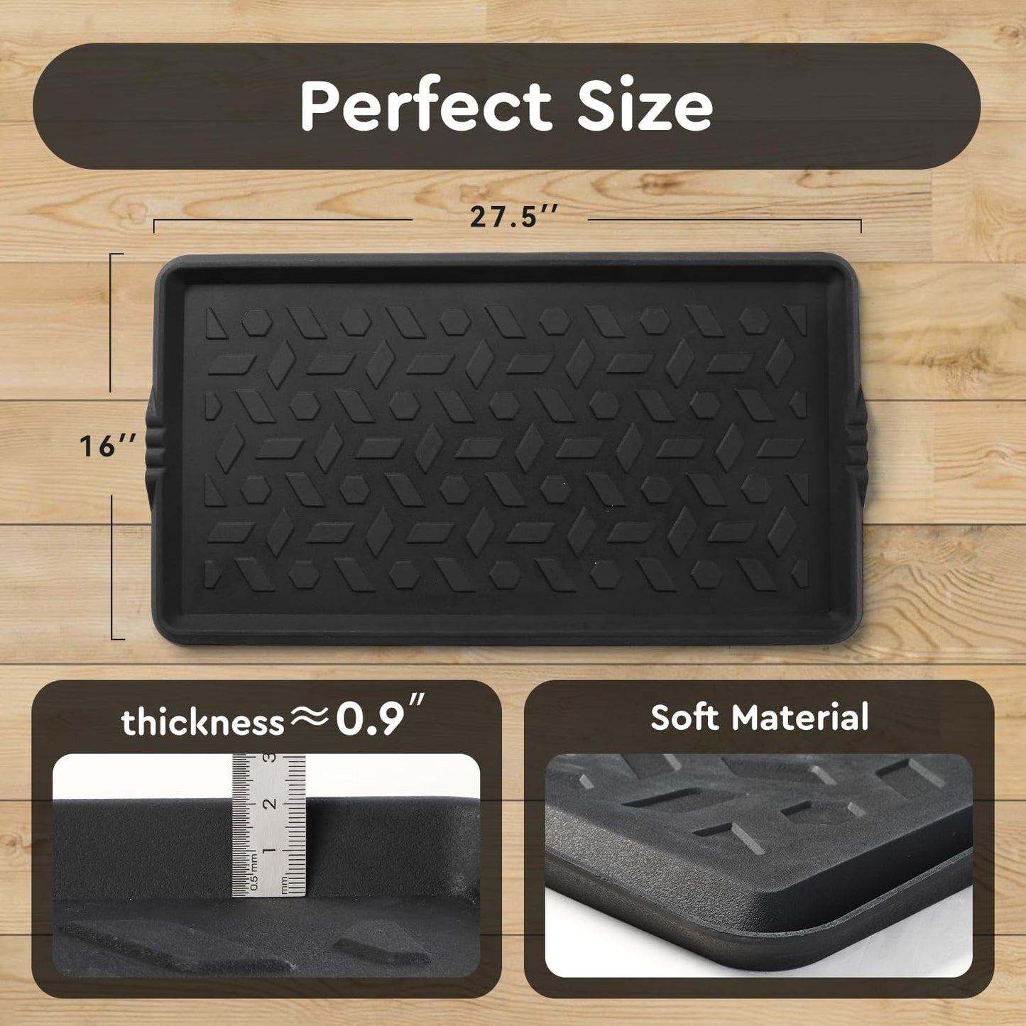 tchdio Durable Rubber Boot Tray and Shoe Mat for Entryway - Heavy Duty Waterproof Shoe Tray Organizer, Non Slip Boot Trays for Front Door, Entryway Muddy Shoes Storage, 16x27.5 Inches