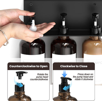 Shampoo and Conditioner Dispenser, Soap Dispenser Wall Mounted, 25.36 fl oz Set of 3 Amber Plastic Bottles Black Pump, Shower Soap Bottles Refillable with Labels for Bathroom