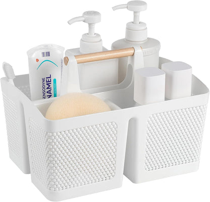rejomiik Plastic Shower Caddy, Portable Shower Basket with Handle, Cream | Cleaning Caddy Organizer for Bathroom, College Dorm Room Essentials, Storage Tote
