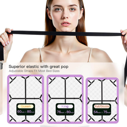 EasYoung 12PCS Bed Sheet Straps, Secure & Adjustable Fitted Sheet Holders for Full, Queen, King & More, Heavy Duty Nylon & Metal Clips