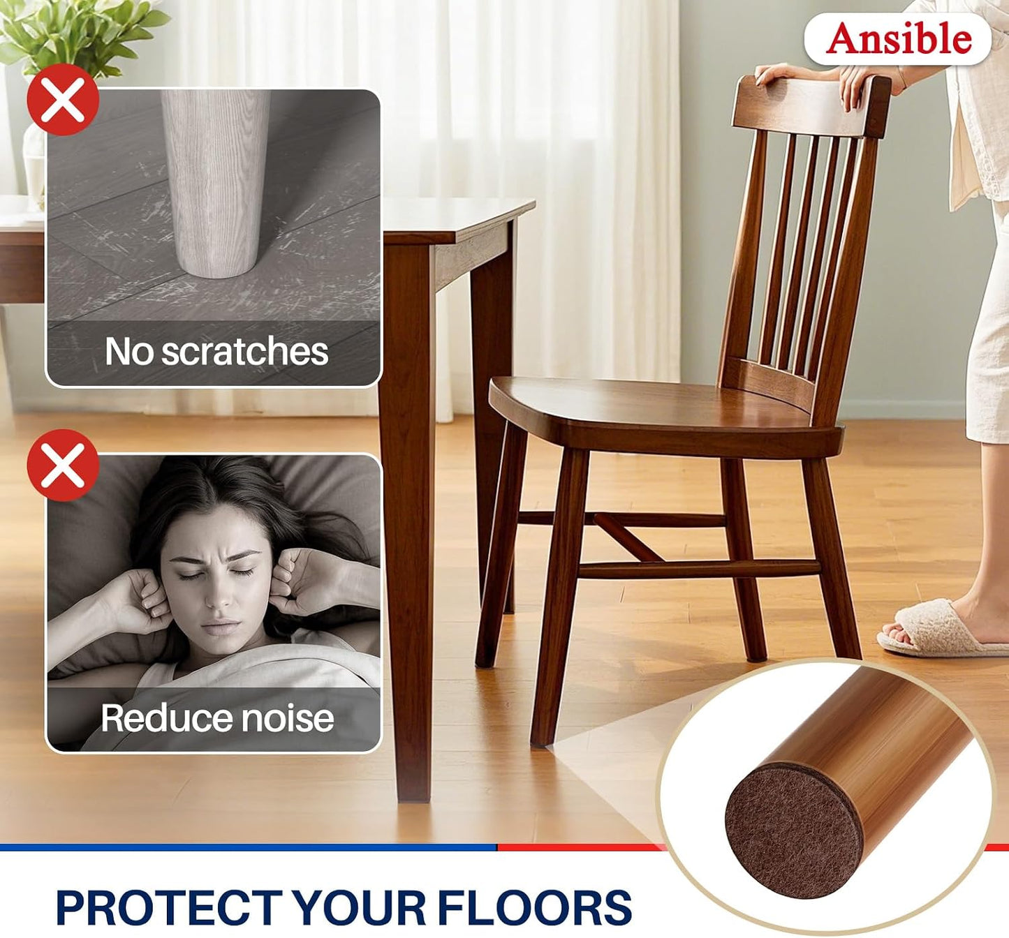 Ansible Felt Furniture Pads Chair Leg Floor Protectors 1" 60PCS | Felt Pads for Hardwood Floors,Self-Adhesive, Reduce Noise and Anti-Scratches,Easy to Install,Beige,Round