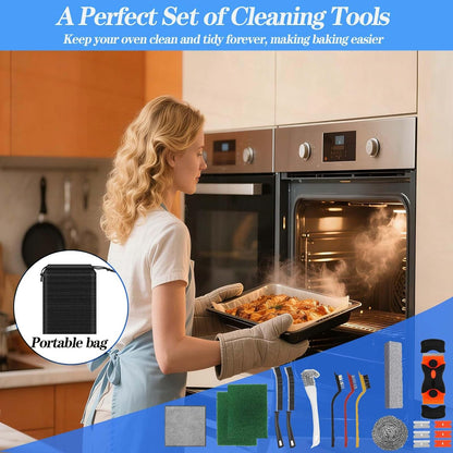 Heavy Duty Oven Cleaner Tools, 12 Pcs Oven Cleaning Accessories, Oven Cleaning Kit with Crevice Cleaning Brush, Razor Blade Scraper, Steel Wool Scrubber, Scrub Sponges, Pumice Stone, Cleaning Rags