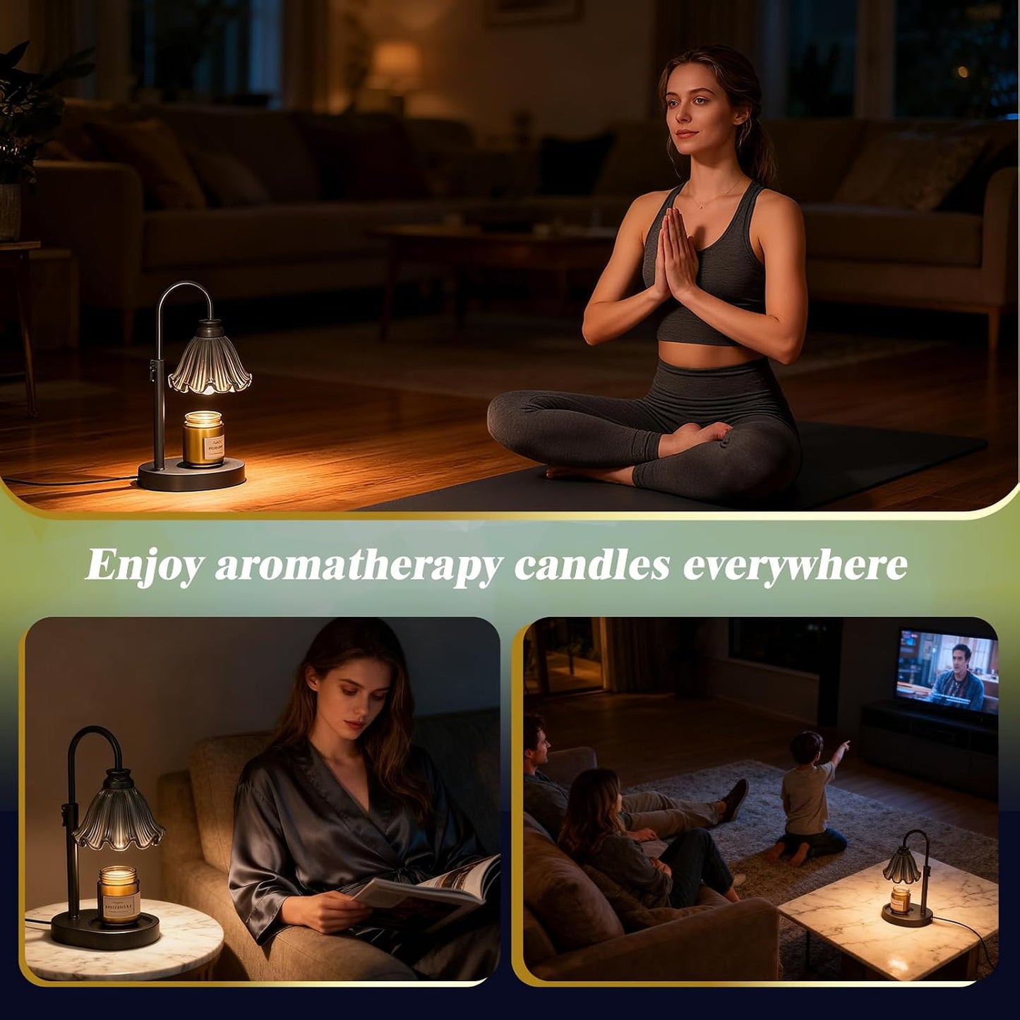 Flower Candle Warmer Lamp,Adjustable Timer & Dimmer(Green) | Adjustable height fits jars. Timer & dimmer safe melt. 2 bulbs & heat-proof base. Perfect for bedroom, office, or gifting.