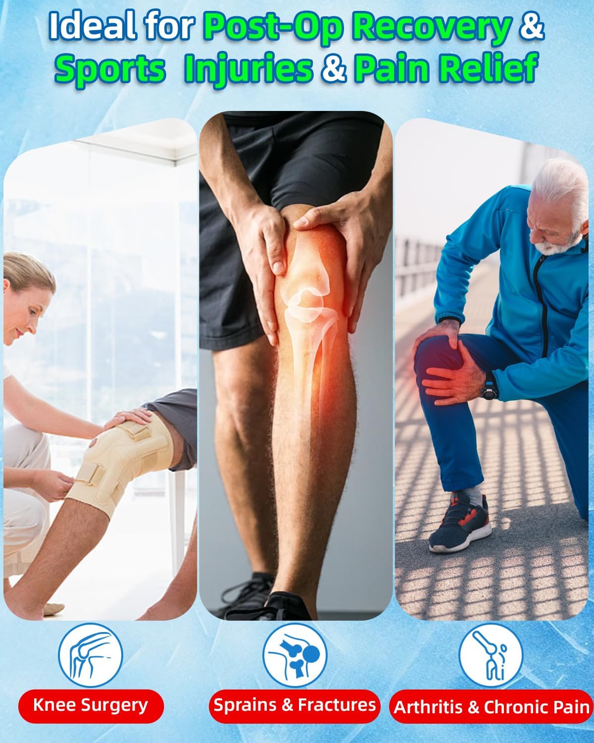 JOBYNA Leakproof Cold Therapy Knee Pad – Compatible Exclusively Ice Therapy Machine, Continuous Circulating Ice Knee Wrap for Post-Surgery Recovery, ACL, Meniscus Tear – No Gel Replacement Pad