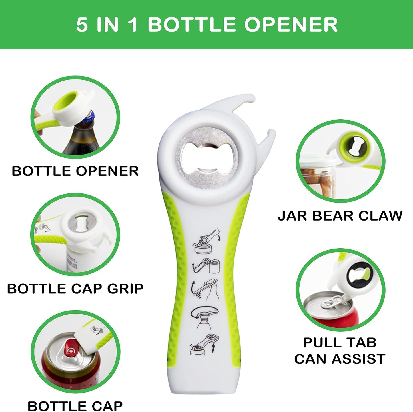 Jar Opener for Weak Hands, Seniors with Arthritis, 5 in 1 Multi Function Bottle Opener Lid Opener For Arthritic Hands with Non Slip Rubber Jar opener Gripper Pad and Corkscrew Wine Opener(BLUE)