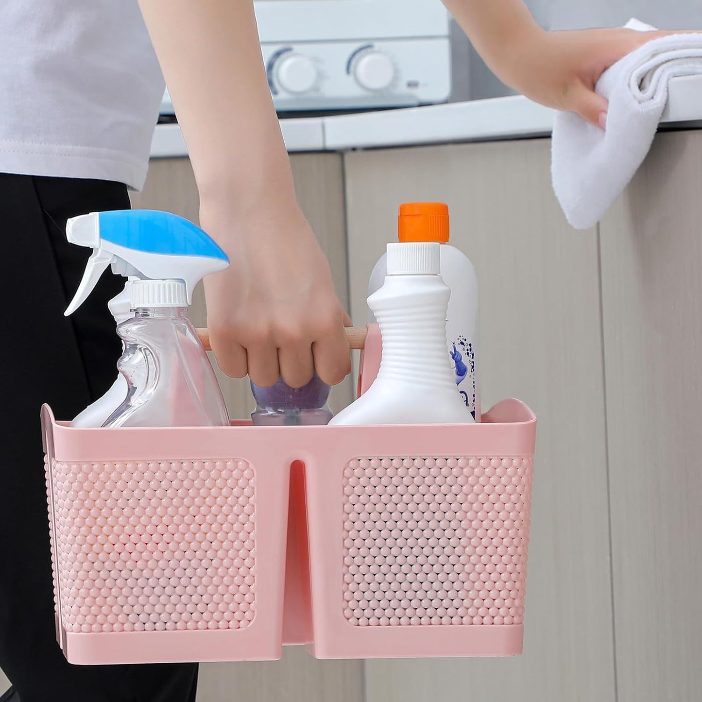rejomiik Plastic Shower Caddy, Portable Shower Basket with Handle, Cream | Cleaning Caddy Organizer for Bathroom, College Dorm Room Essentials, Storage Tote