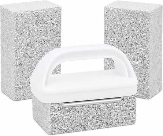 Heavy Duty Grill Cleaning Brick with Handle, Durable Griddle Pumice Stone Cleaning Blocks Removing Stains for Flat Top, Oven, Stove, BBQ Grates, Cookware (3)