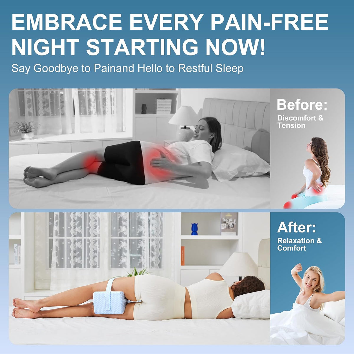 UJPFEO Knee Pillow for Side Sleepers, Leg Pillow for Sciatica, Back, HIPS, Knees, Joints Pain Relief,Pillows for Between Legs While Sleeping Spine Alignment Support & Relieves Pressure,Cooling White
