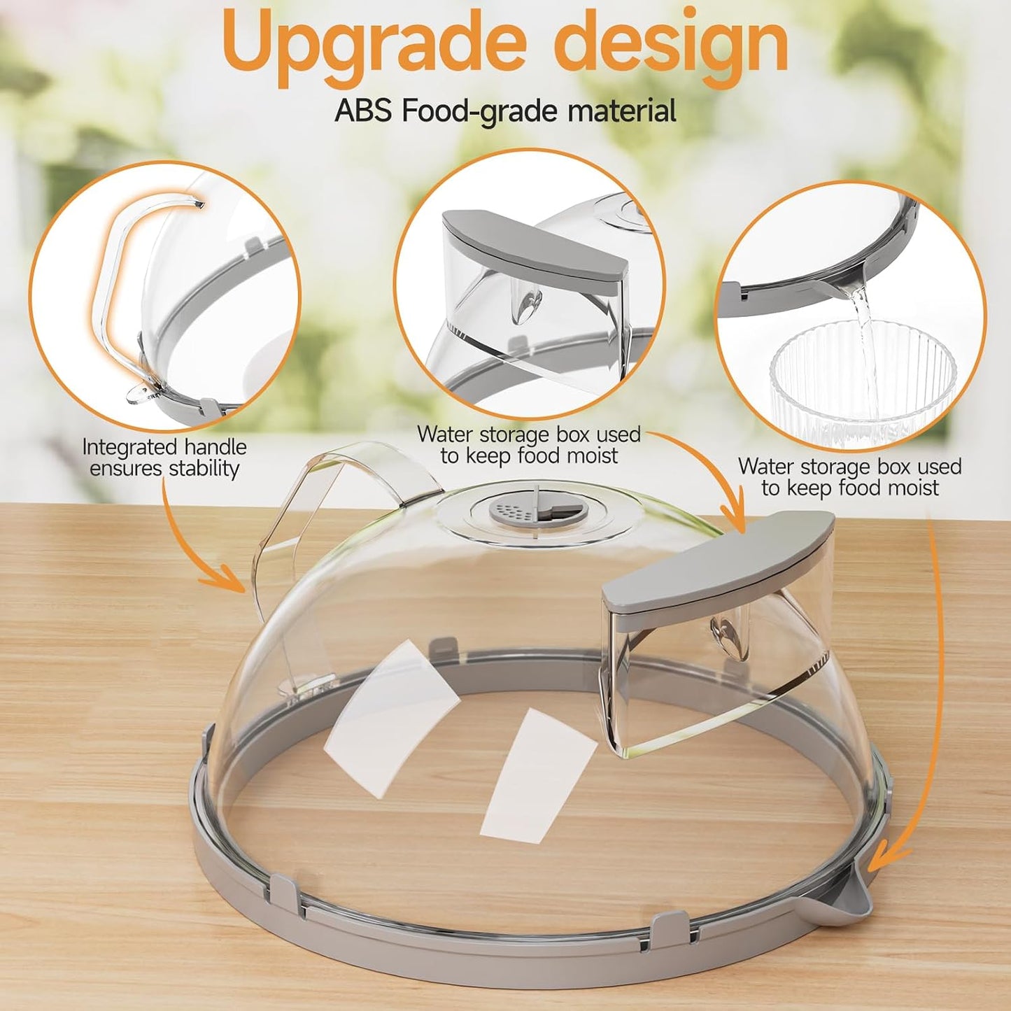 10" Microwave Splatter Cover with Water Steamer, Microwave Cover for Food, Dome Splatter Guard with Hanging Hole, Easy Clean & Space Saving Hanging Design, Grey