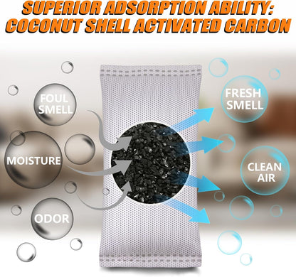 Coconut Shell Charcoal Air Purifying Bags 50g, Removes Odors and Moisture, Nature Fresh Air Purifier Bags, Odor Eliminator for Home, Car, Pets, Bathroom, Basement(4 x 50g)