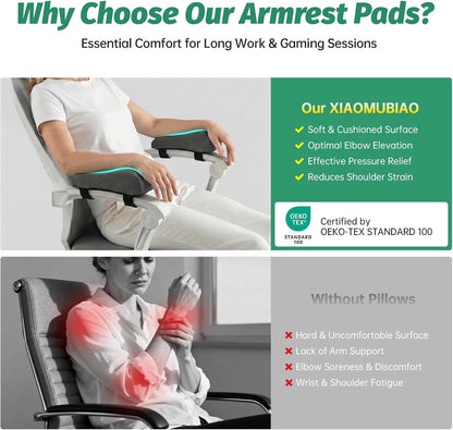 Set of 2 Memory Foam Arm Rest Cushion, Chair Arm Pads Support Pads, Elbow Pressure Relief Cushion for Office Desk & Gaming Chair, Non‑Slip Secure Straps, Removable Washable Cover