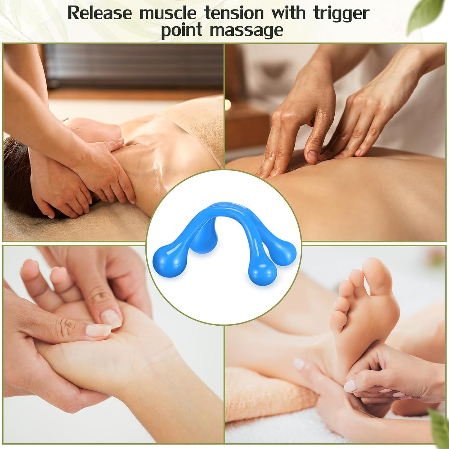 Liliful 9 Pcs 4 Point Massage Tools Small Hook Massager Handheld Palm Shaped Manual Back and Neck Massager Tools 4 Legged Hand Held for Body Muscles Arm Shoulder Leg(Blue, Pink, Orange)
