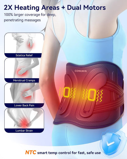 68" Cordless Heating Pad for Back Pain Relief, Lower Back Massager | 5 Heat & 6 Vibration, 4D Butterfly Back Support, Portable Heating Pad Eases Soreness & Stiffness, Gift for Women Men