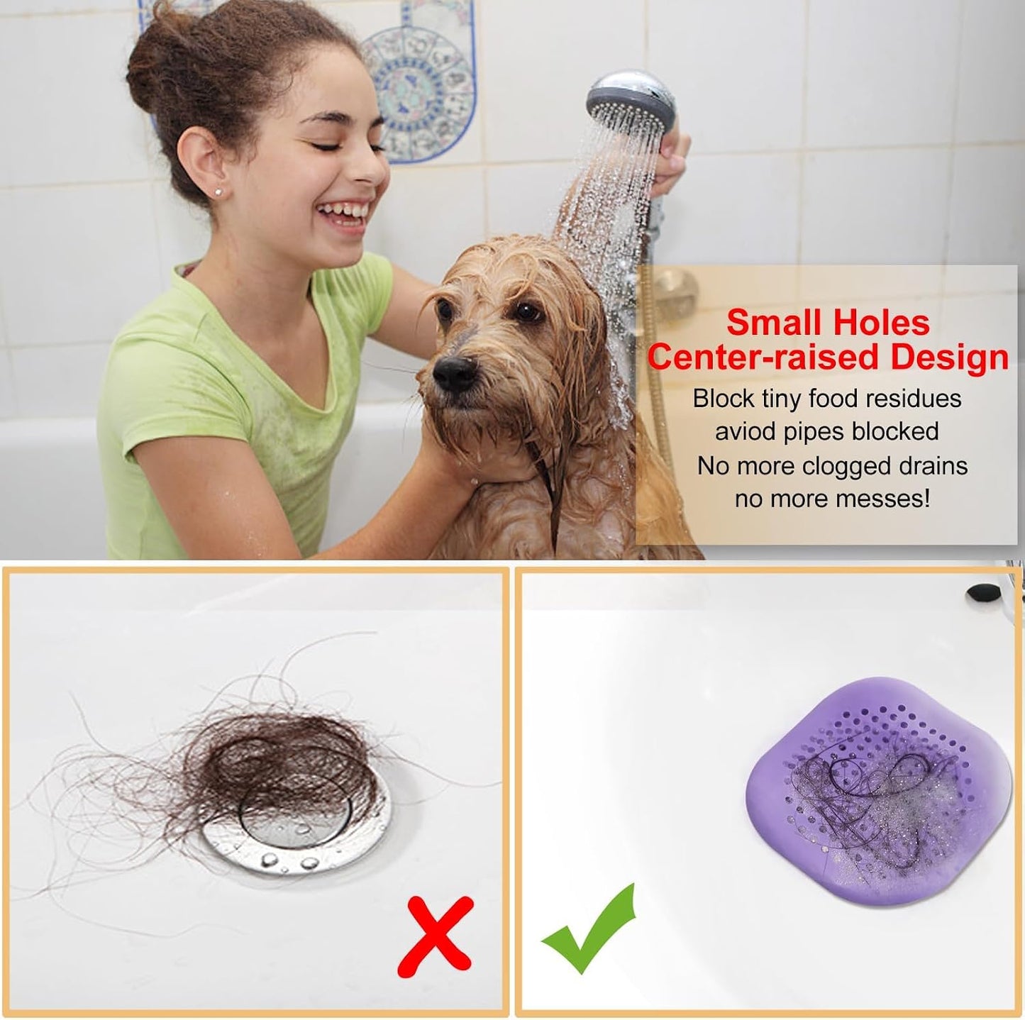 Bovinde Hair Drain Catcher,Square Cover for Shower 2 Pack (Black) | Drainer Cover Silicone Hair Stopper with Suction Cups,Protector Accessories,Easy to Install Suit for Bathroom,Bathtub,Sink