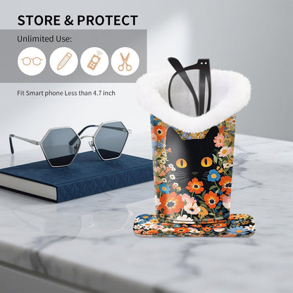 Plush Lined Eyeglasses Holder, Cute Glasses Stand for Women Kids - Colors B