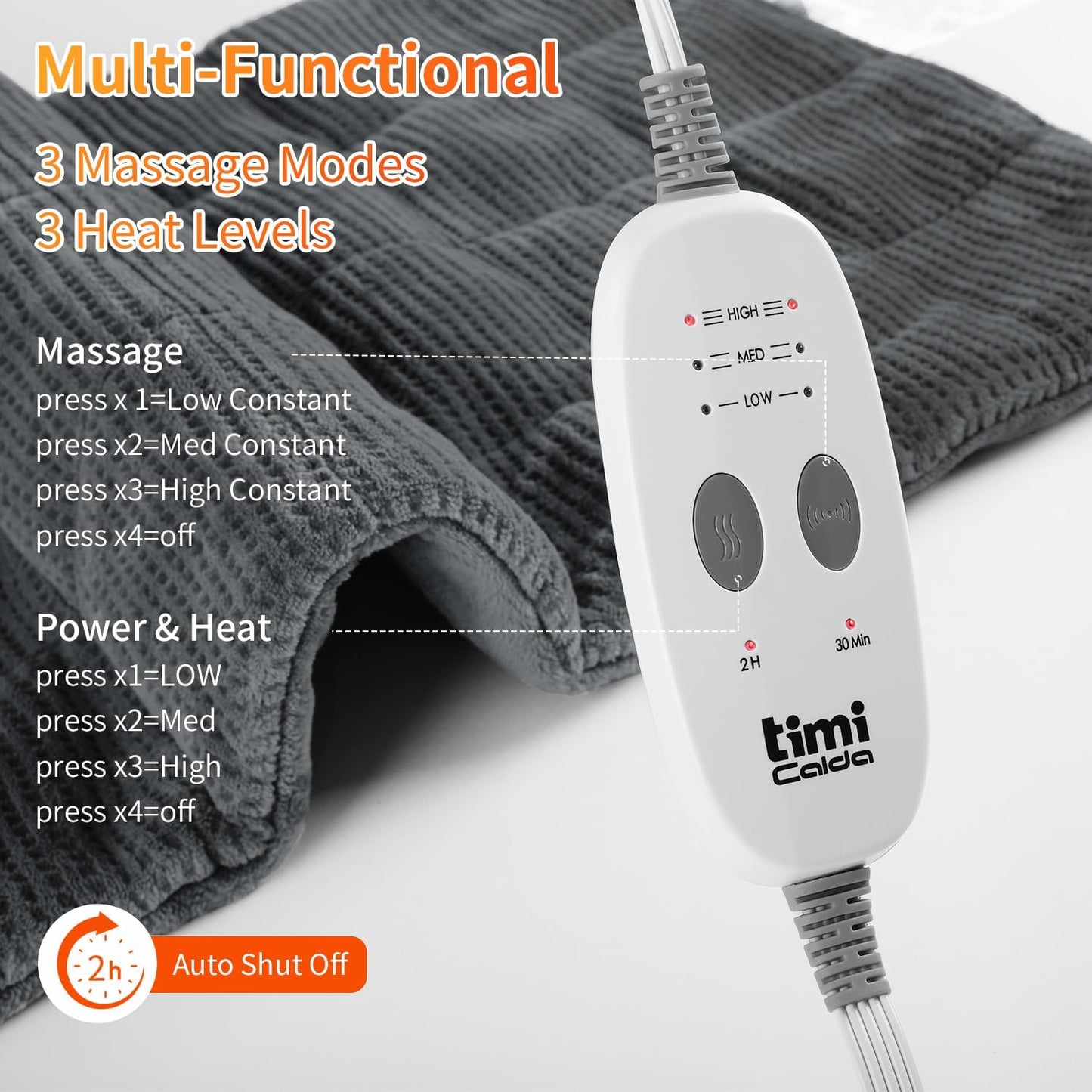 Heating Pad for Back - Weighted Heated Pad for Neck, Shoulder, Cramps and Knee, 3 Massage Modes & 3 Heat Levels, Auto Shut Off, Warm Gifts for Adult, 12"x24"