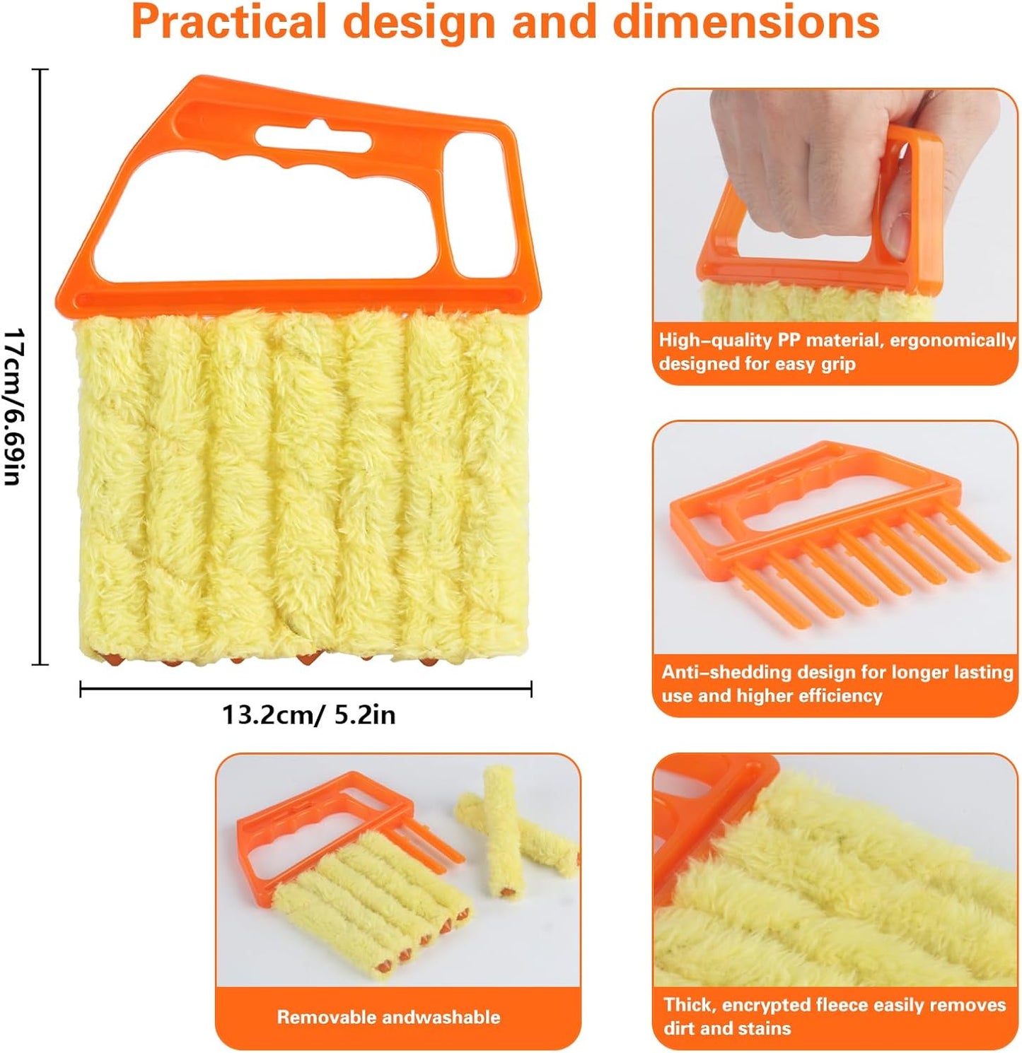 4 Pcs Window Venetian Blind Cleaner Duster Tool Set with 7 Fingers | Washable Microfiber for AC vents, Car Vents, Fans, Louvers. Reusable Design. Includes 4 Extra Cover