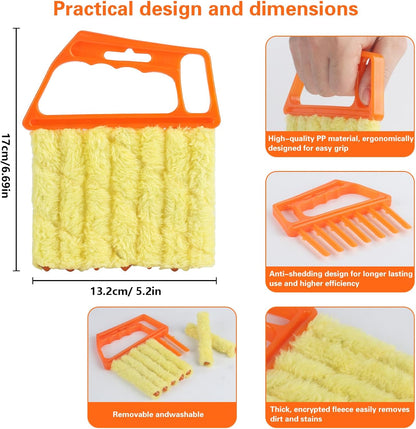 4 Pcs Window Venetian Blind Cleaner Duster Tool Set with 7 Fingers | Washable Microfiber for AC vents, Car Vents, Fans, Louvers. Reusable Design. Includes 4 Extra Cover