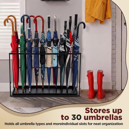 Colingmill Folding Umbrella Storage Stand Rack Holder Organizer Free Standing Umbrella Rack with Removable Drip Tray for Entryway Home Office Hotel Entry Hallway (L35.51 X W11.89 X H19.69 Inch)