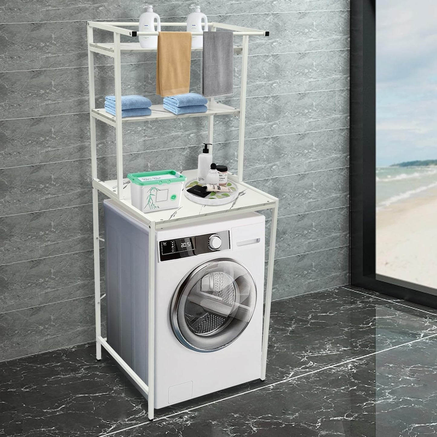 3 Tier Wooden Over The Washer and Dryer Storage Shelf, Bathroom Shelf Washing Machine Storage Shelves Utility Rack Freestanding Laundry Drying Rack Heavy Duty for Bathroom