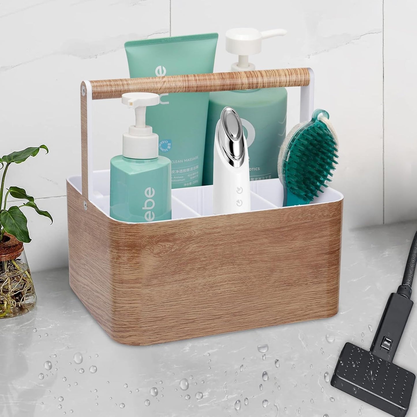 BYUNER Portable Shower Caddy Dorm: Bathroom Caddy Organizer with Handle and Adjustable Dividers,Plastic Shower Basket for Toiletry,Makeup,Vanity,Shower Storage Tote for College, Cleaning Caddy, Black