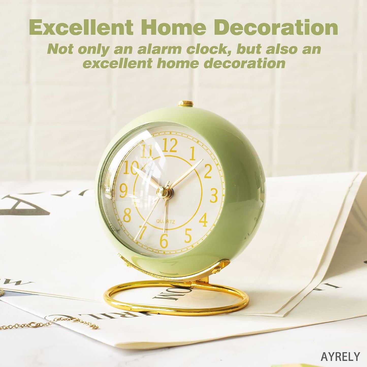 AYRELY® Battery Operated Analog Desk Alarm Clock with Light, Table Clock | Retro Aesthetic Clock with Silent Non-Ticking Movement for Bedside, Bedroom, Kitchen, Office, Travel & Kids' Room(Light Pink)