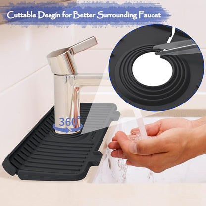 Kitchen Sink Splash Guard, 20IN Longer Silicone Faucet Guard & Draining Mat, Bathroom and Kitchen Sink Organizer, Sink Faucet Mat Water Splash Guard Behind Faucet Accessories Gadget, 20” x 5.5”, White
